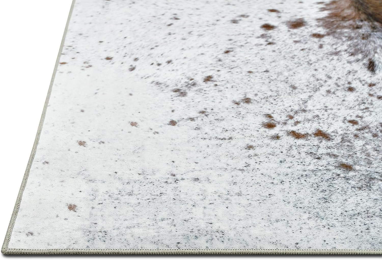 HR Premium Non-Slip Faux Cowhide Beige Brown Ivory and White Print Area Rug #1124