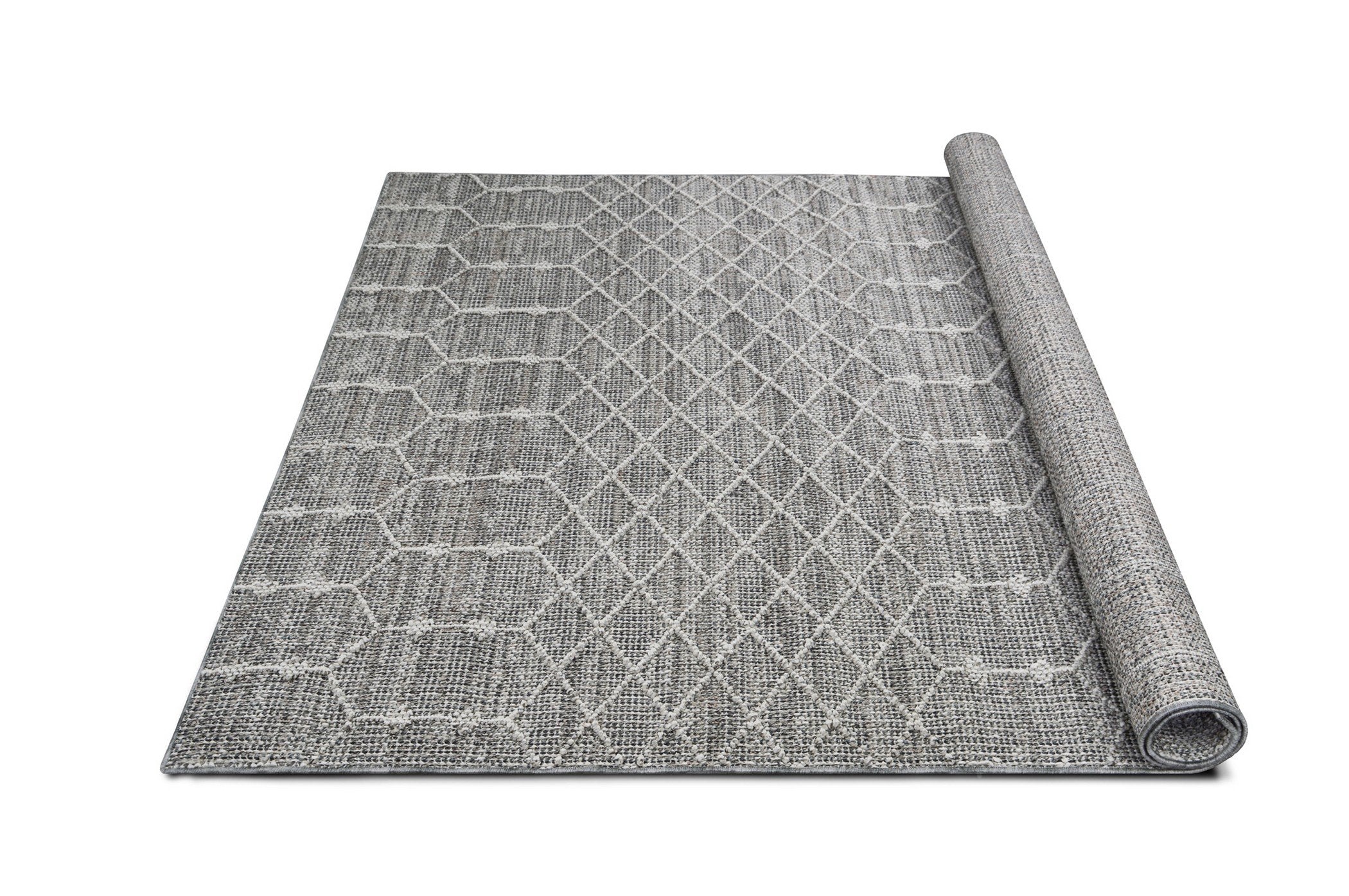 HR Indoor Outdoor Area Rugs 8x10 Moroccan Trellis Pattern Gray Outdoor Carpet-Lasts Long Under Sunlight-Grey Ivory