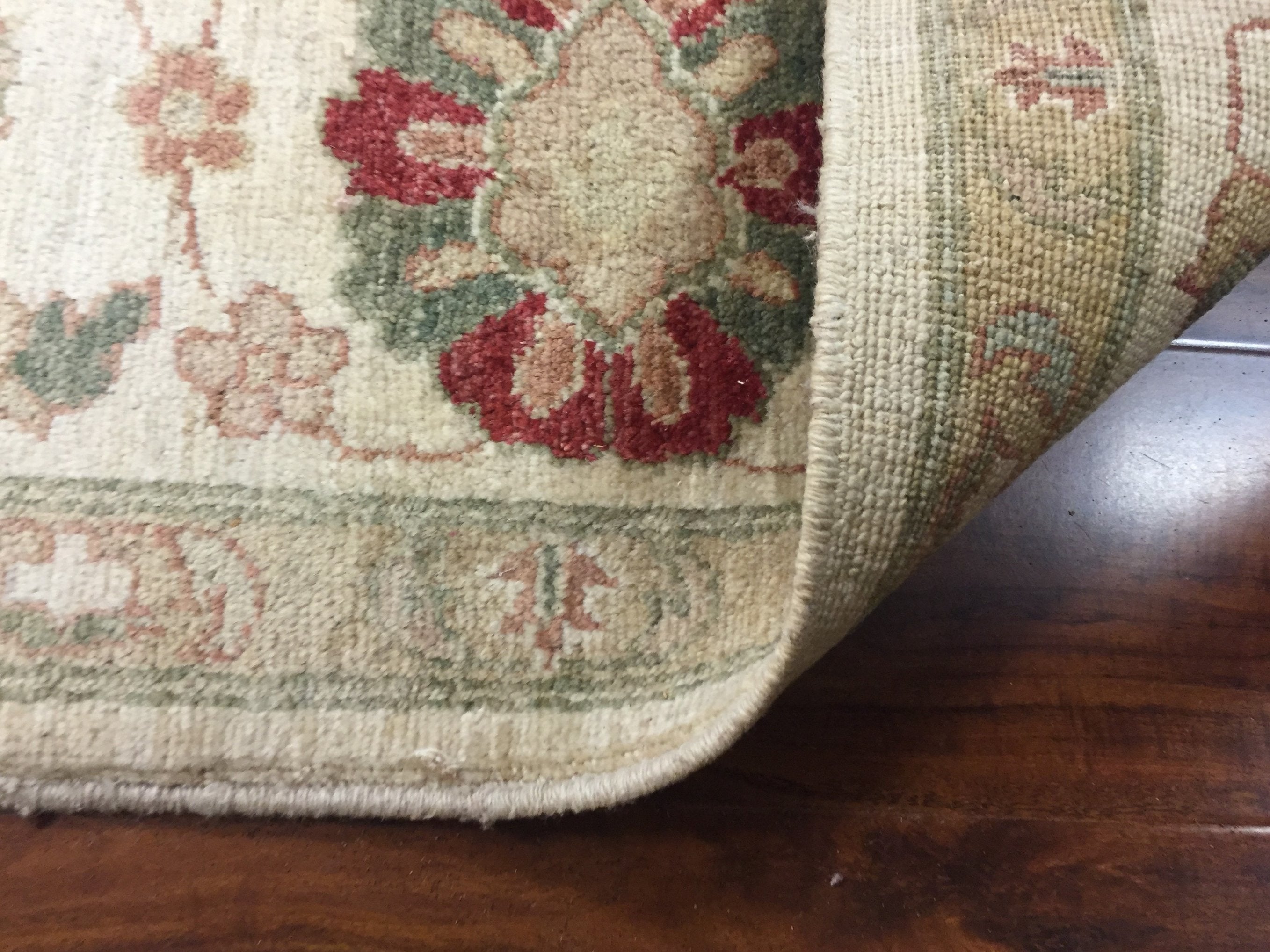 Authentic Handmade fine Pakistan Rug-Real Wool Allover Floral Pattern Faded/Vintage-Ivory/Multi-(8.2 by 9.10 Feet)