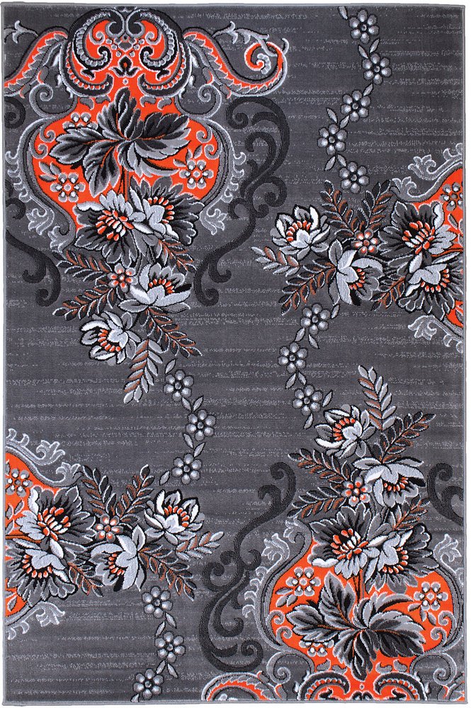 Orange/Grey/Silver/Black/Abstract Area Rug Floral Pattern