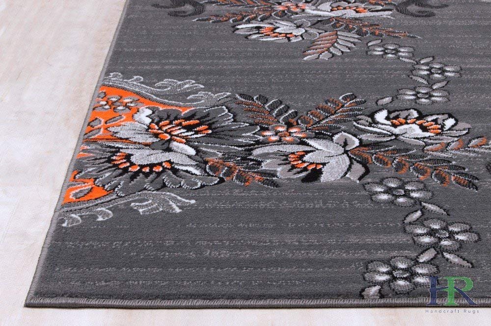 Orange/Grey/Silver/Black/Abstract Area Rug Floral Pattern