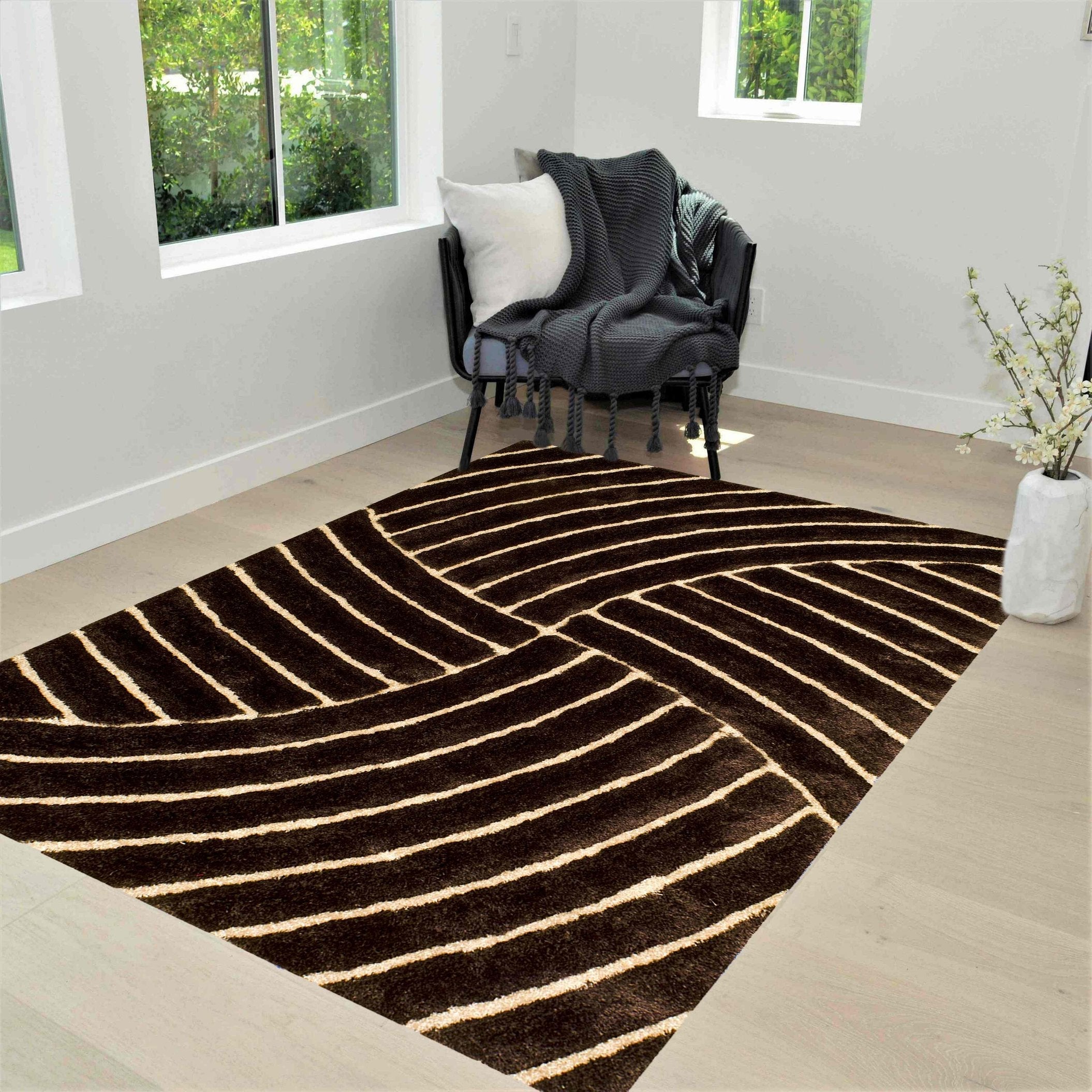 3-D Hand Carved Shaggy Rug - Soft Modern Colors