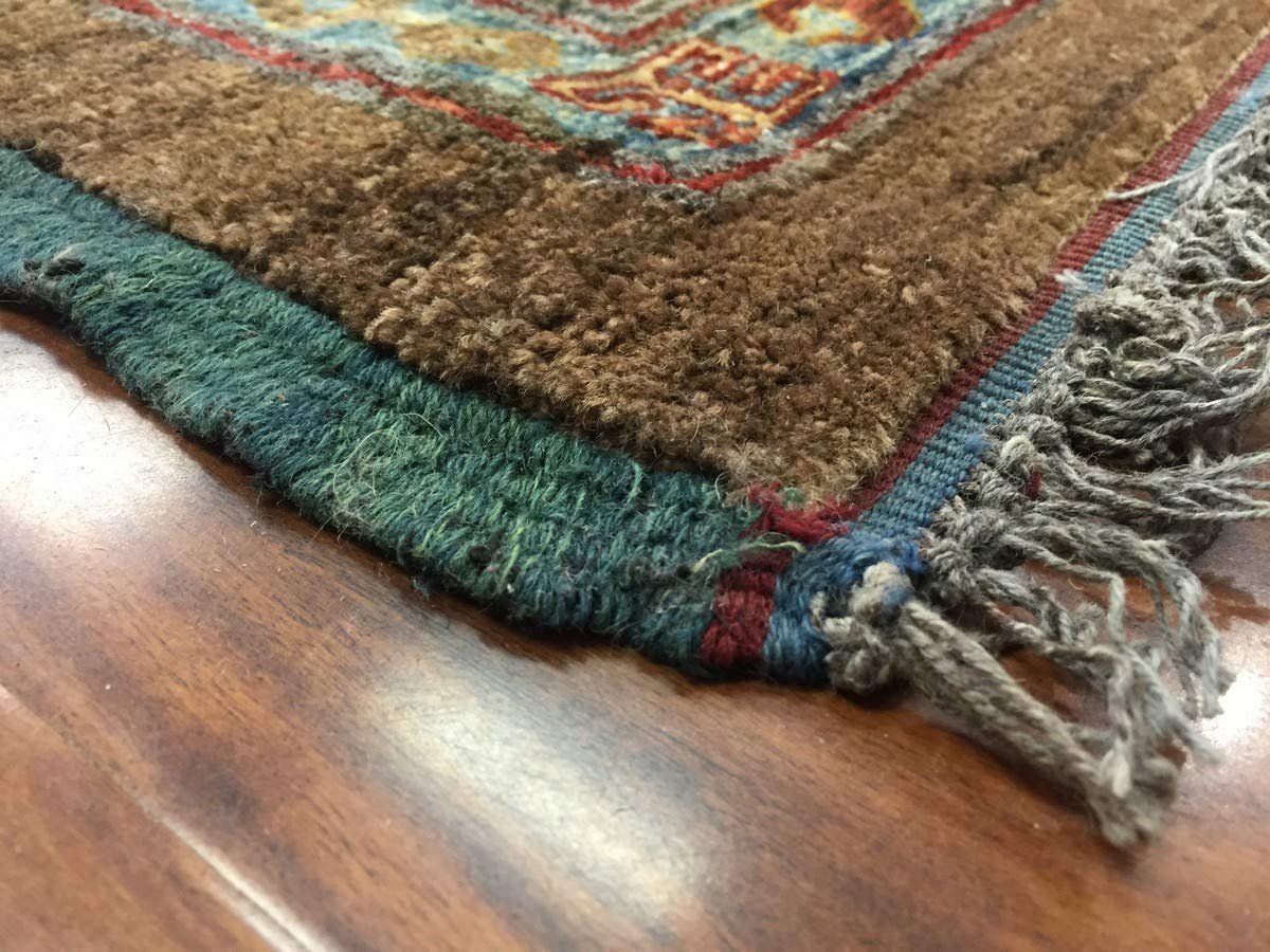 Authentic Handmade fine Pakistan Rug-Wool Ziegler/Geometric Faded/Vintage-Hunter Green/Brown/Multi-(9.10 by 11.7 Feet)