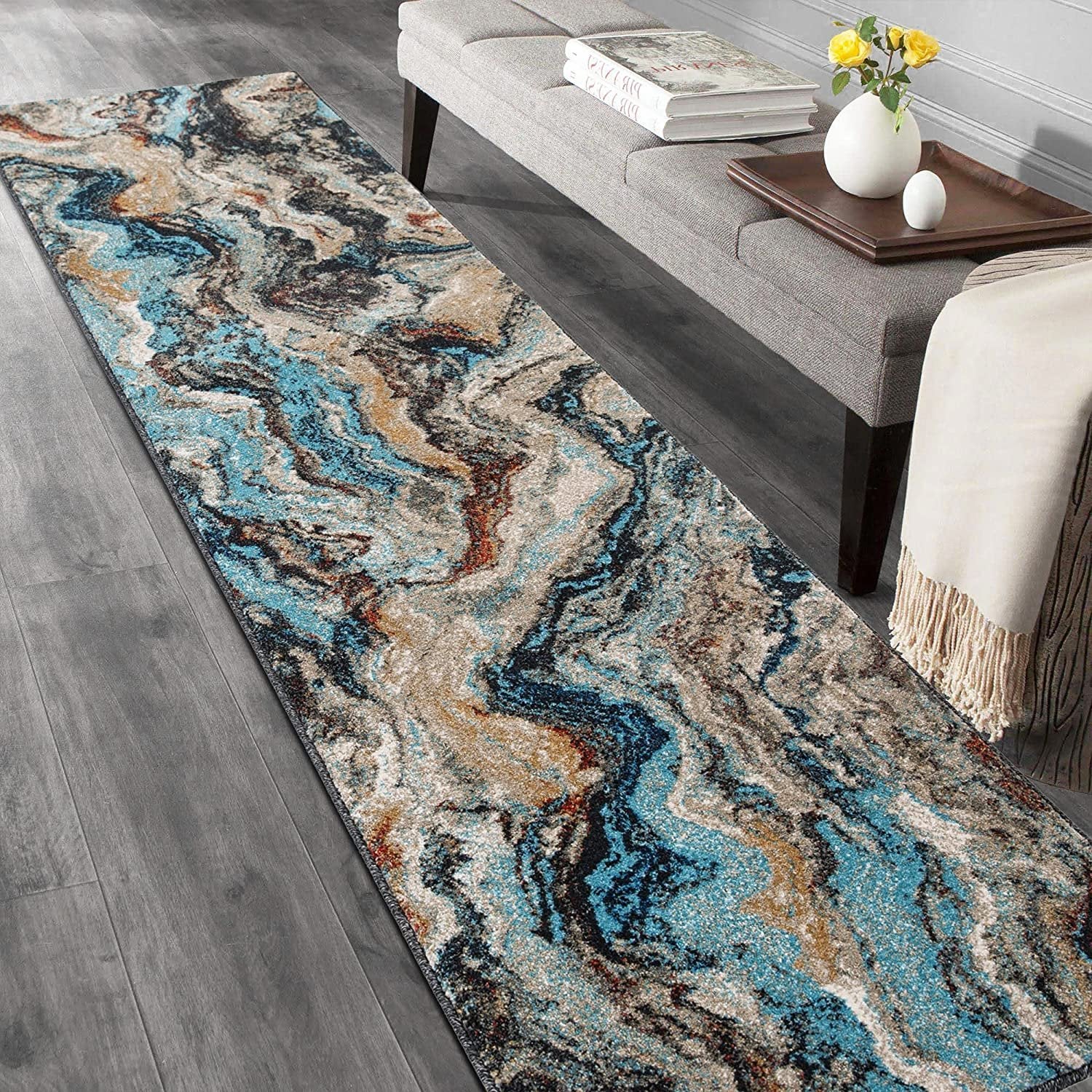 Marble Rugs Turquoise Burgundy # 90