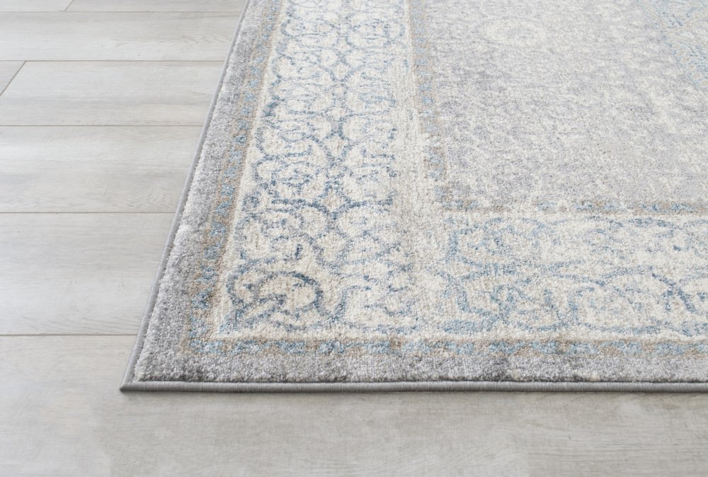 Silver/Ash Gray/Ivory/Light Blue-Faded, Oriental Distressed – Modern Vintage Design– Abstract, Persian Rug
