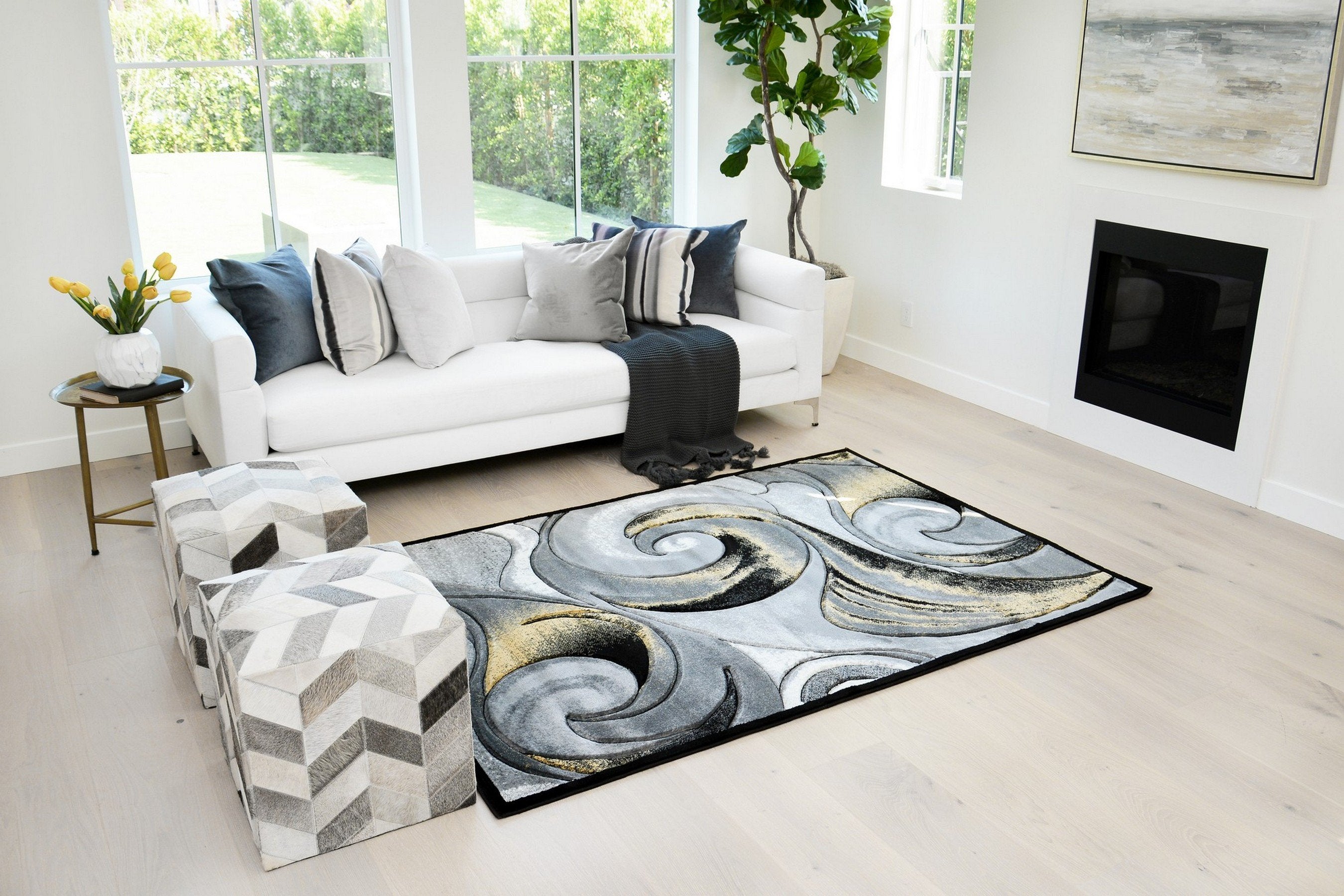 Swirls Abstract Design Hand Carved Rugs #10