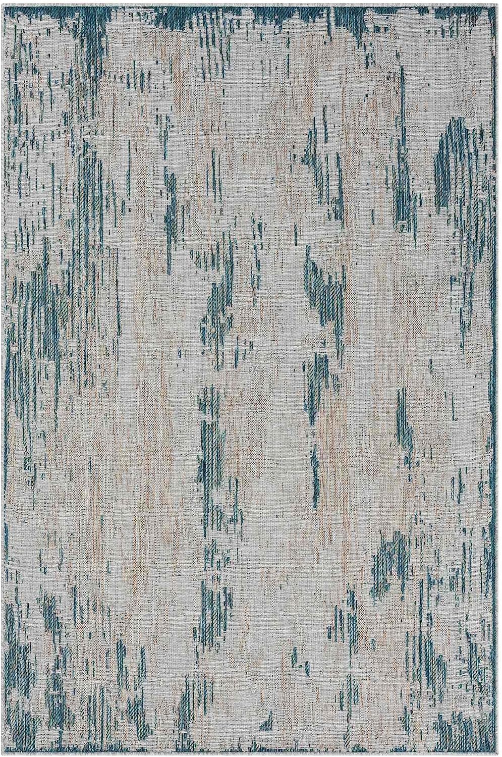 Abstract waterproof outdoor rug with neutral color tones