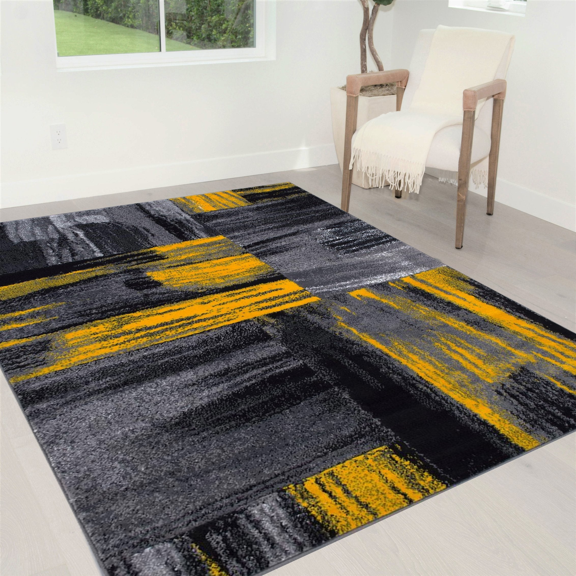 Modern Mixed Brush Color Pattern Area Rug – Various Sizes Available in Gray, Red, Beige, Blue, Lava, Orange, Electric Green, Yellow, Chocolate