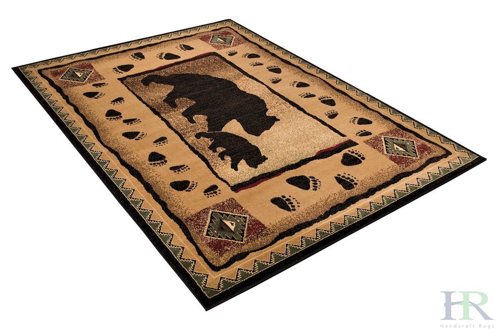 HR Mother Bear/Cub/Footprint Lodge Cabin Area rug