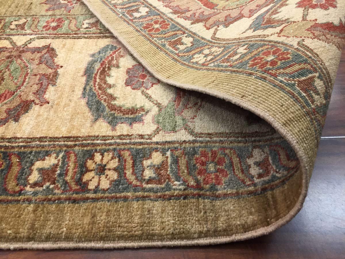 Authentic Wool Handmade Pakistan Area Rug Floral Ziegler Faded-Sage/Beige/Burgundy-(9 by 12 Feet)