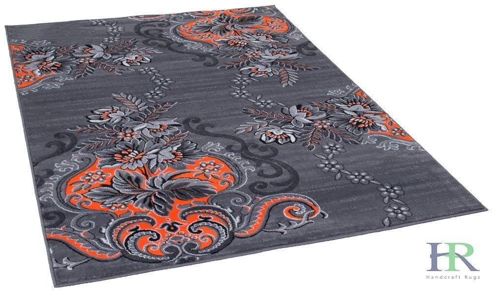 Orange/Grey/Silver/Black/Abstract Area Rug Floral Pattern