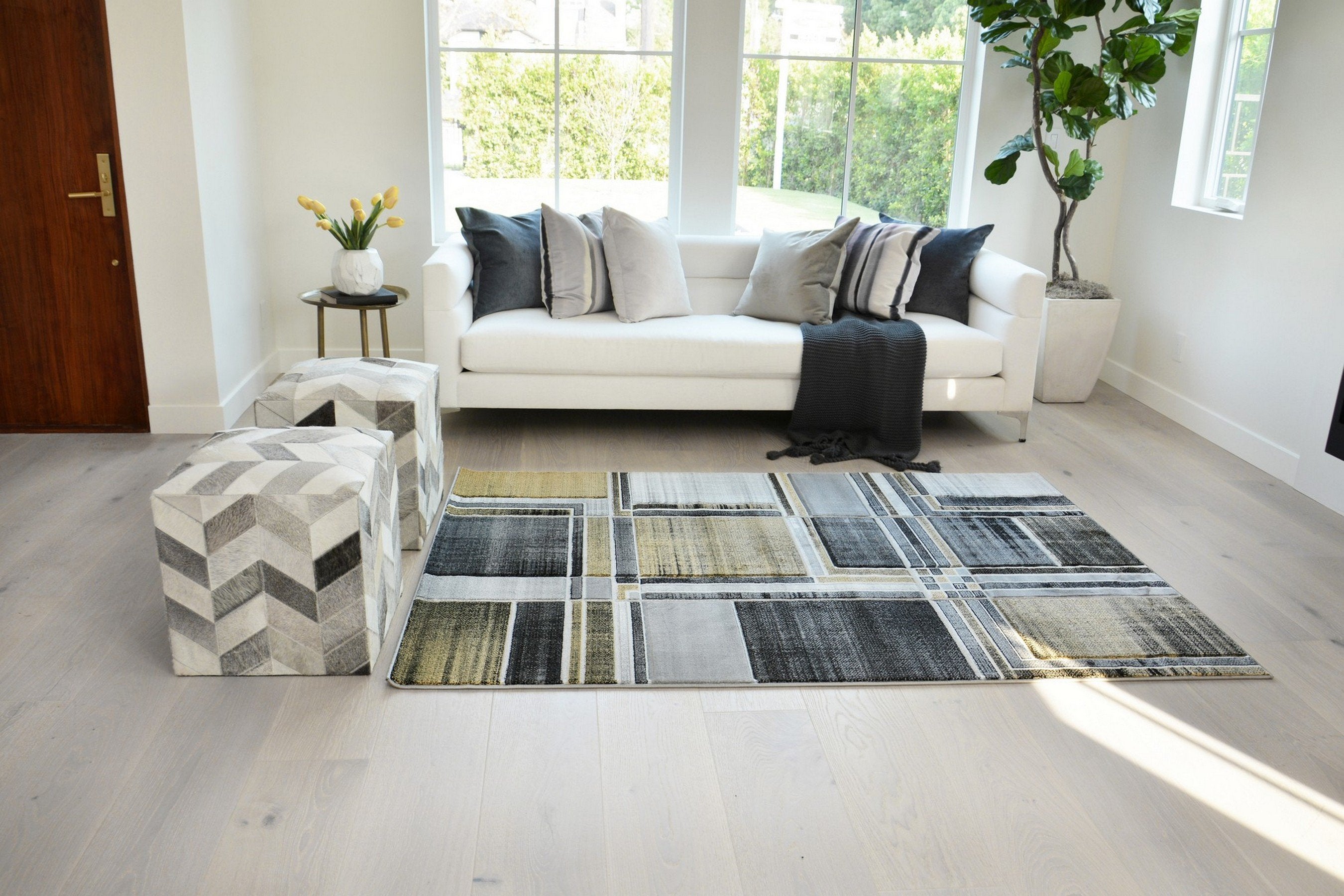 Cubism/Squares Modern Hand Carved Area Rug 15