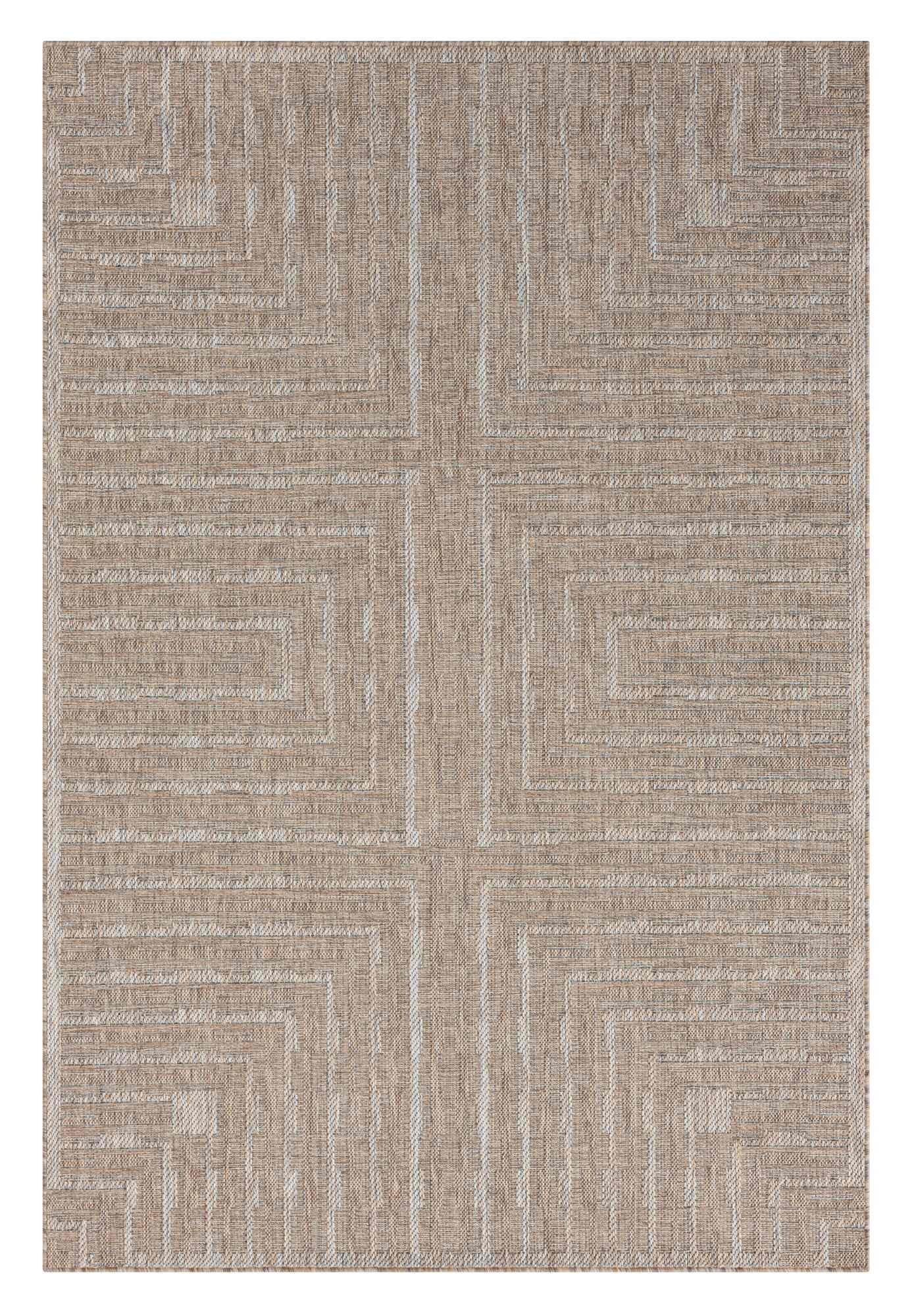 Outdoor Rug for Patio or Porch – Waterproof, Stain-Proof – Geometric Stripes in Blue, Beige, Gray