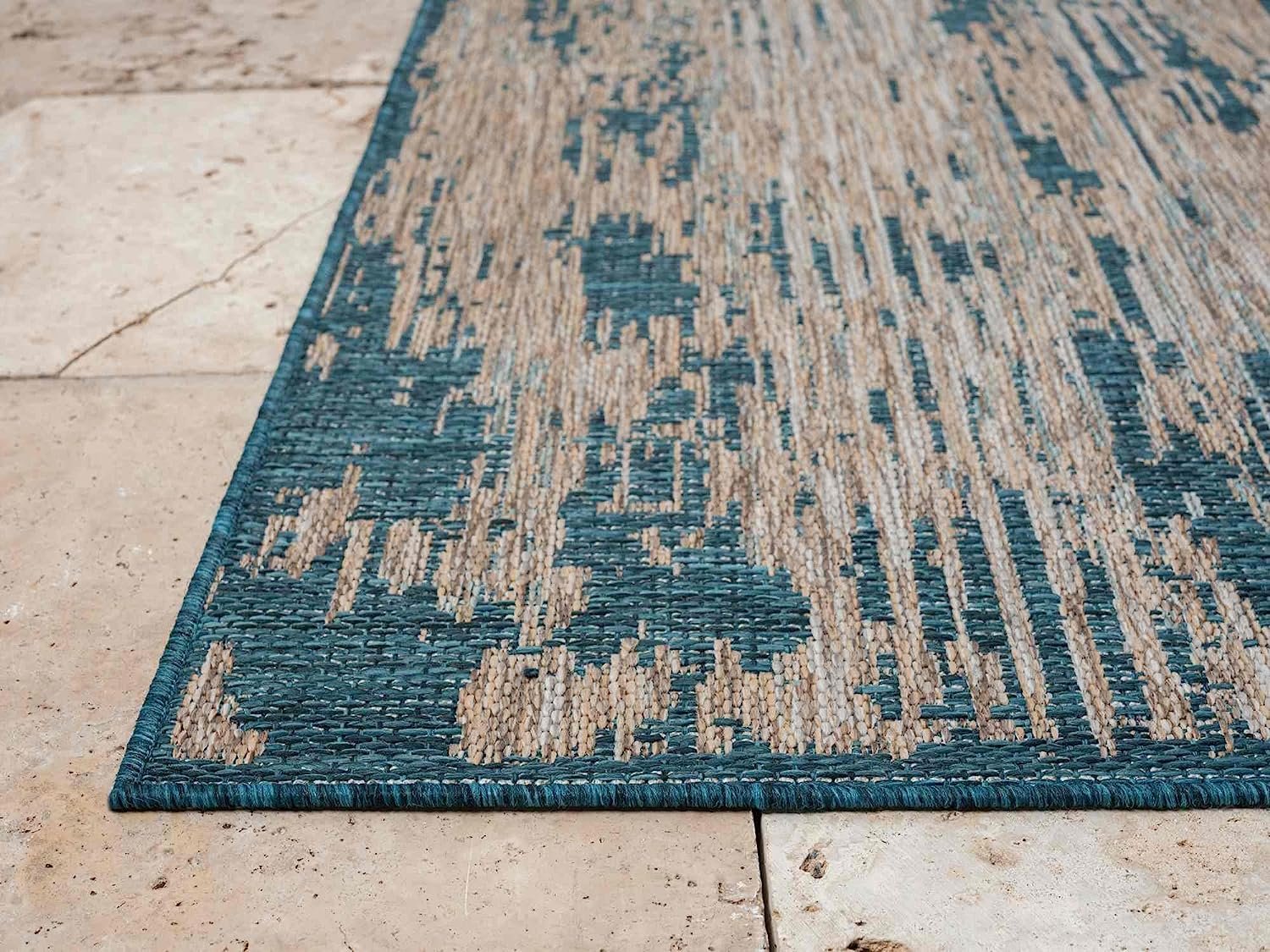 Abstract waterproof outdoor rug with neutral color tones