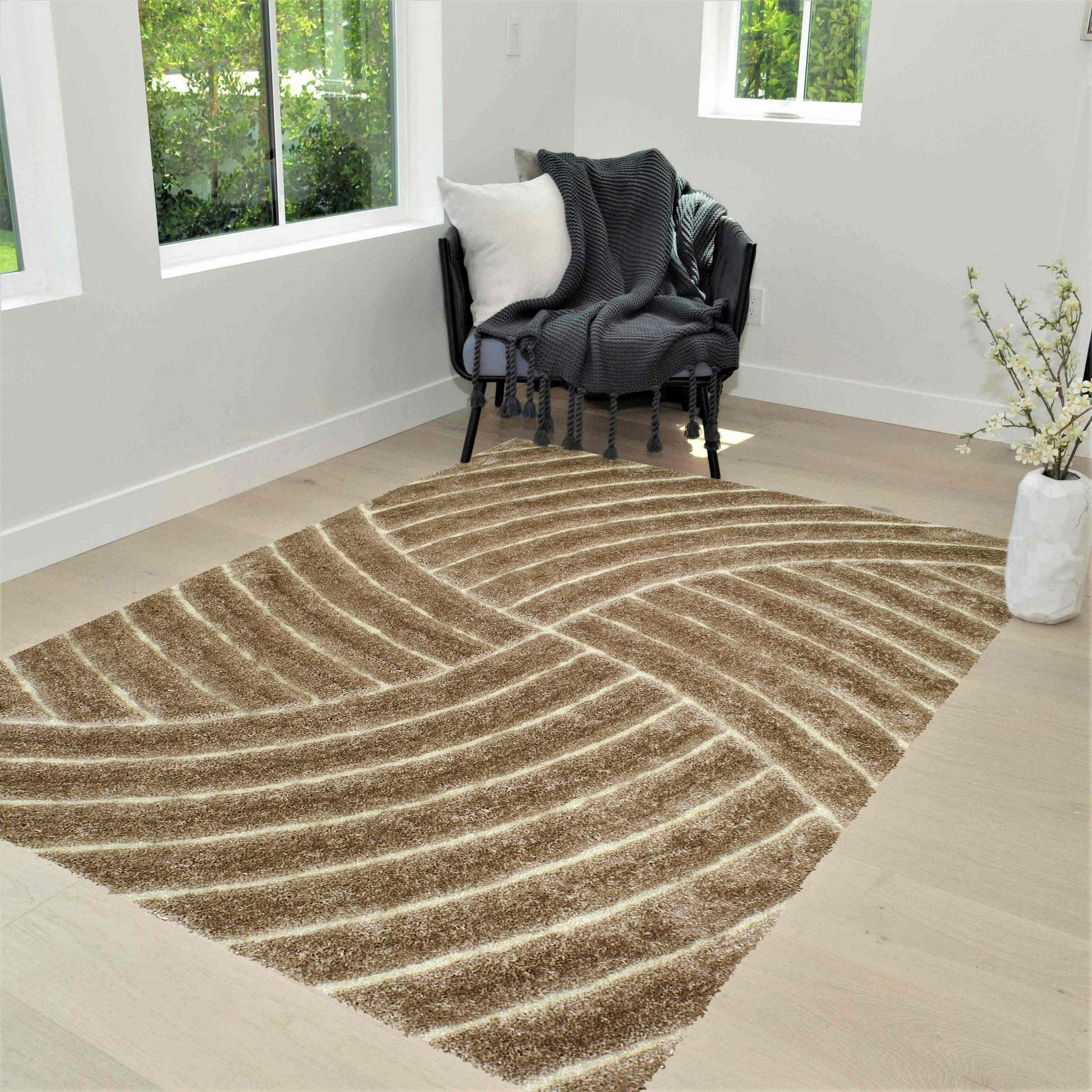 3-D Hand Carved Shaggy Rug - Soft Modern Colors