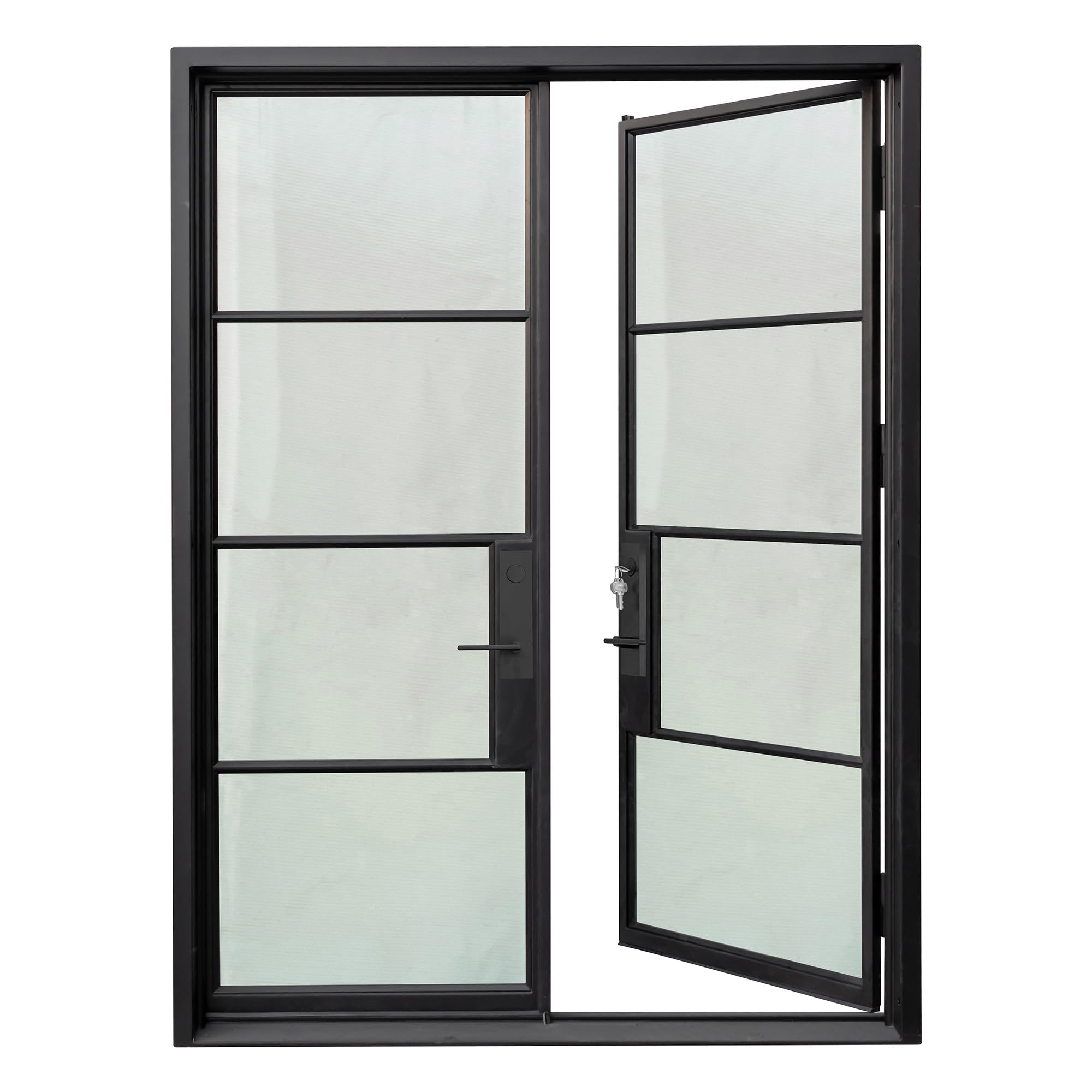 Generic HR Matte Black French Iron Steel Door with Handle and Locks, Right Inswing, Elegant Entrance Door for Home and Office 72 x 96, LID-72-81