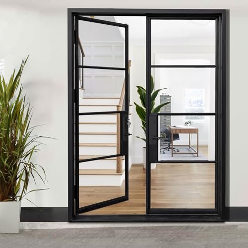 HR Matte Black French Iron Steel Door with Handle and Locks, Left Inswing, Elegant Entrance Door for Home and Office 72 x 96