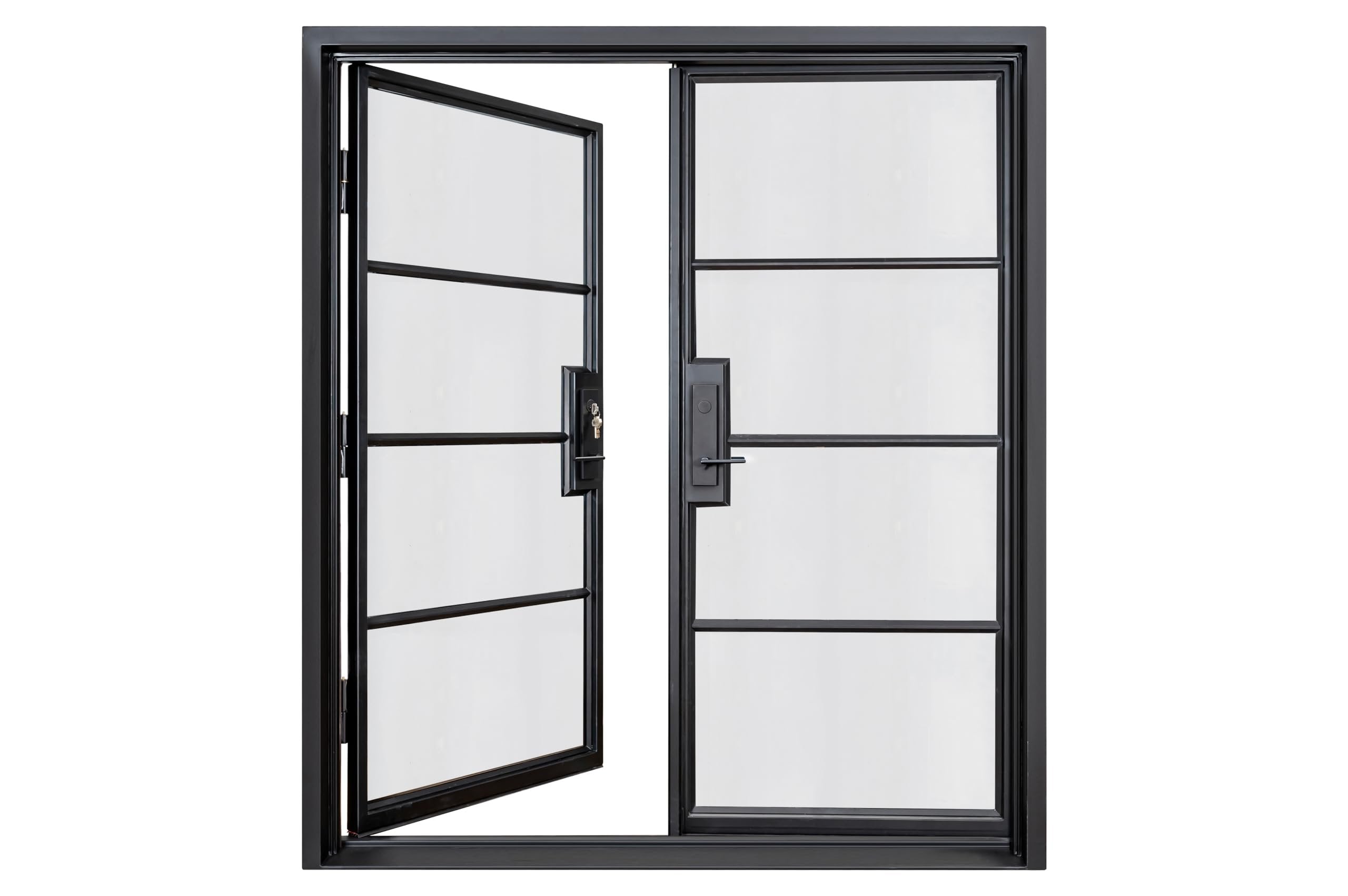 HR Matte Black French Iron Steel Door with Handle and Locks, Left Inswing, Elegant Entrance Door for Home and Office 72 x 81