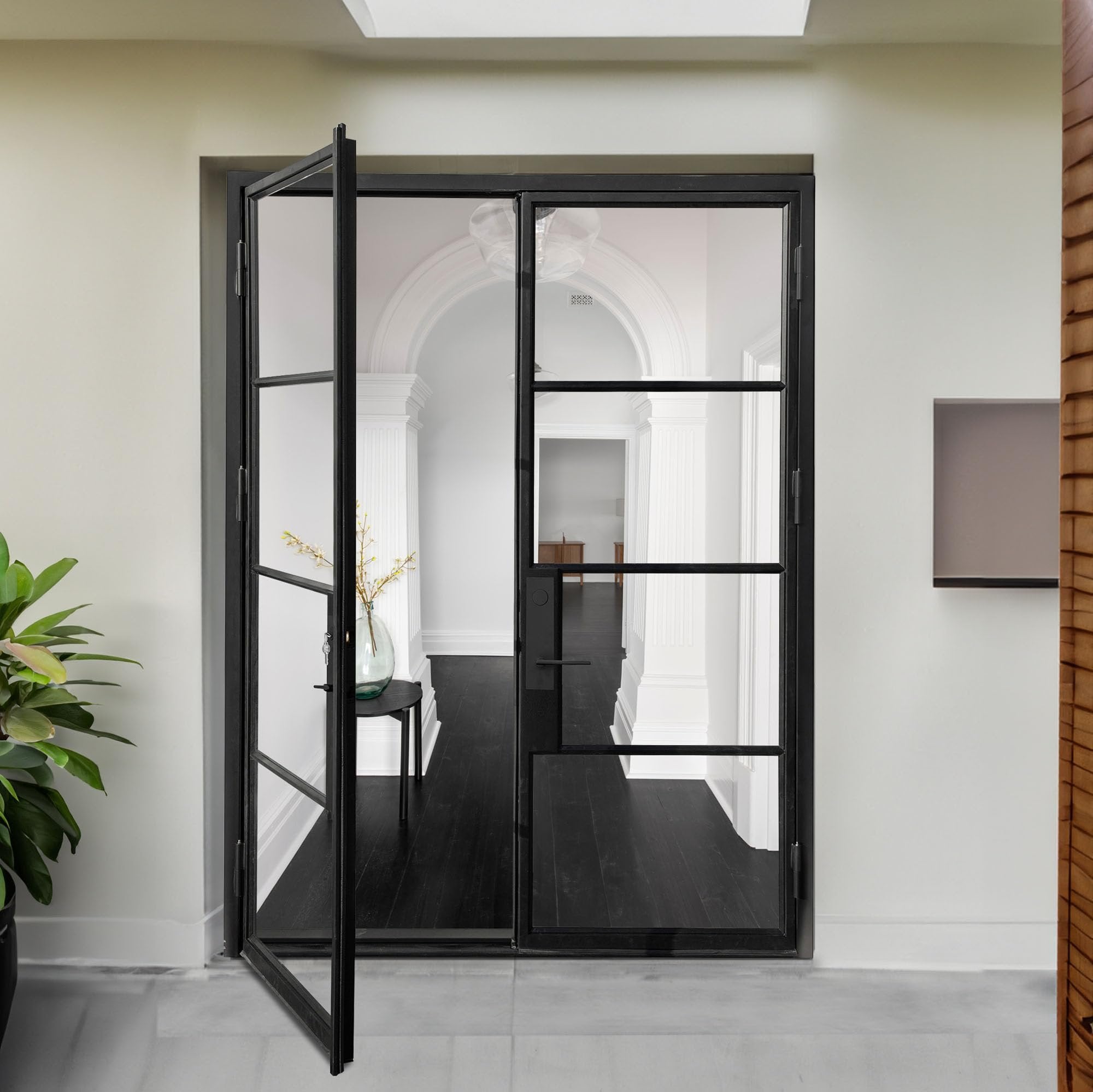 HR Matte Black French Iron Steel Door with Handle and Locks, Left Outswing, Elegant Entrance Door for Home and Office 72 x 81