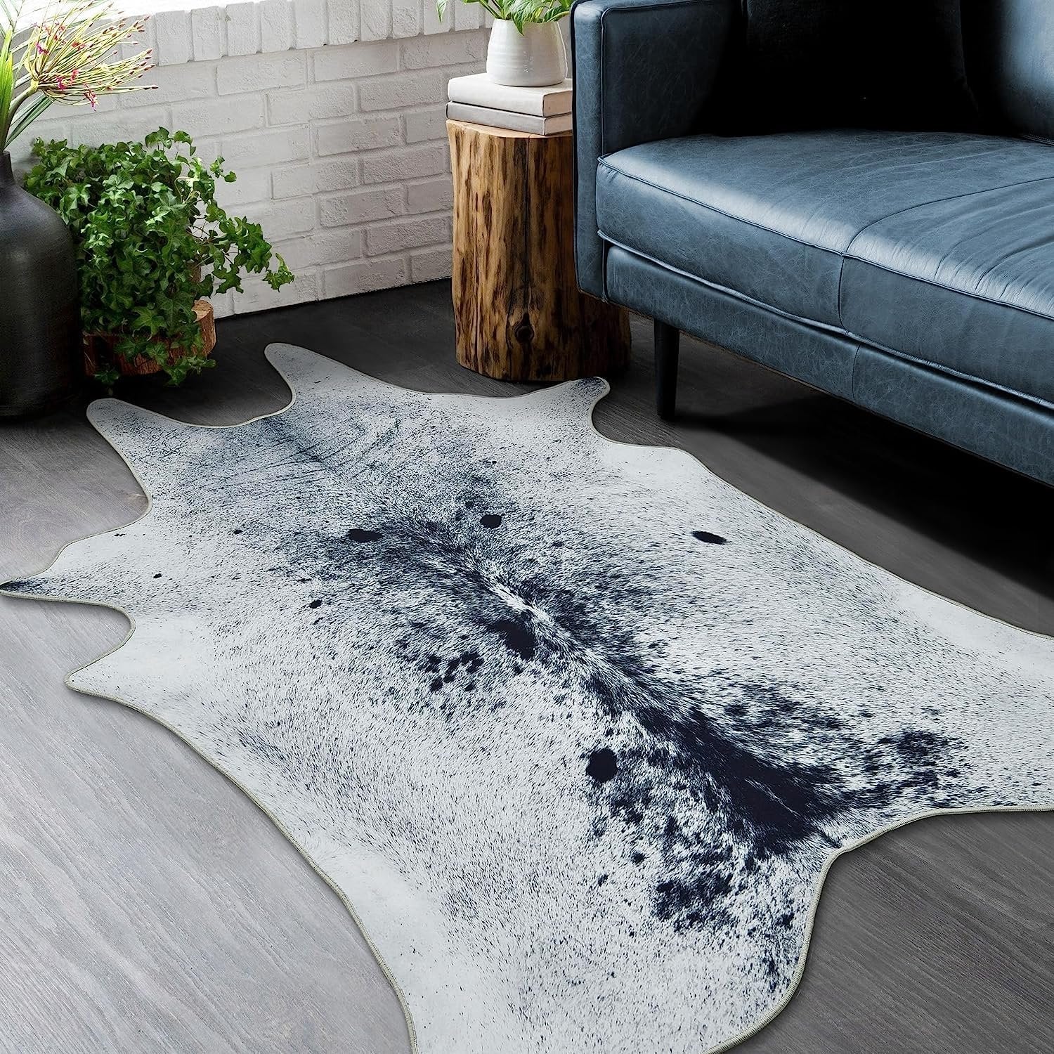 HR Premium Non-Slip Faux Cowhide Black and White Area Rug # 1121