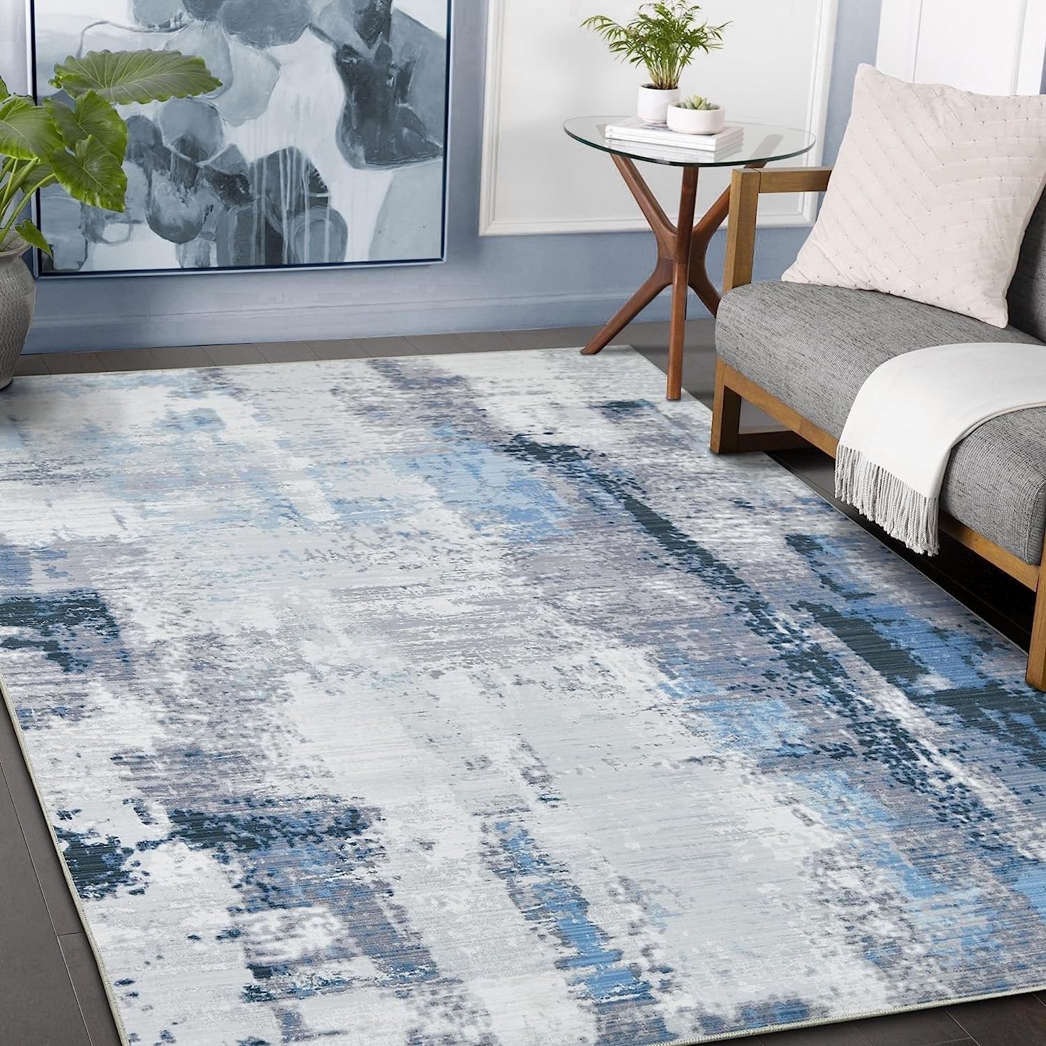 HR Abstract Area Rug - Non-Slip Rubber Backing, Polyester, Flat Texture #1100