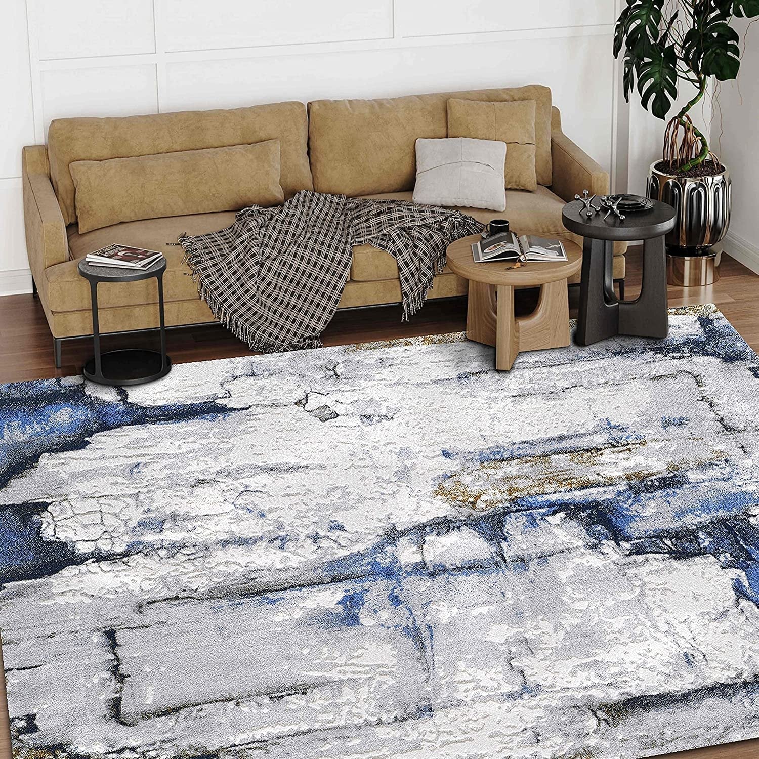 Abstract Rugs Boho abrash Rugs Arctic Theme Gold Gray Navy #55