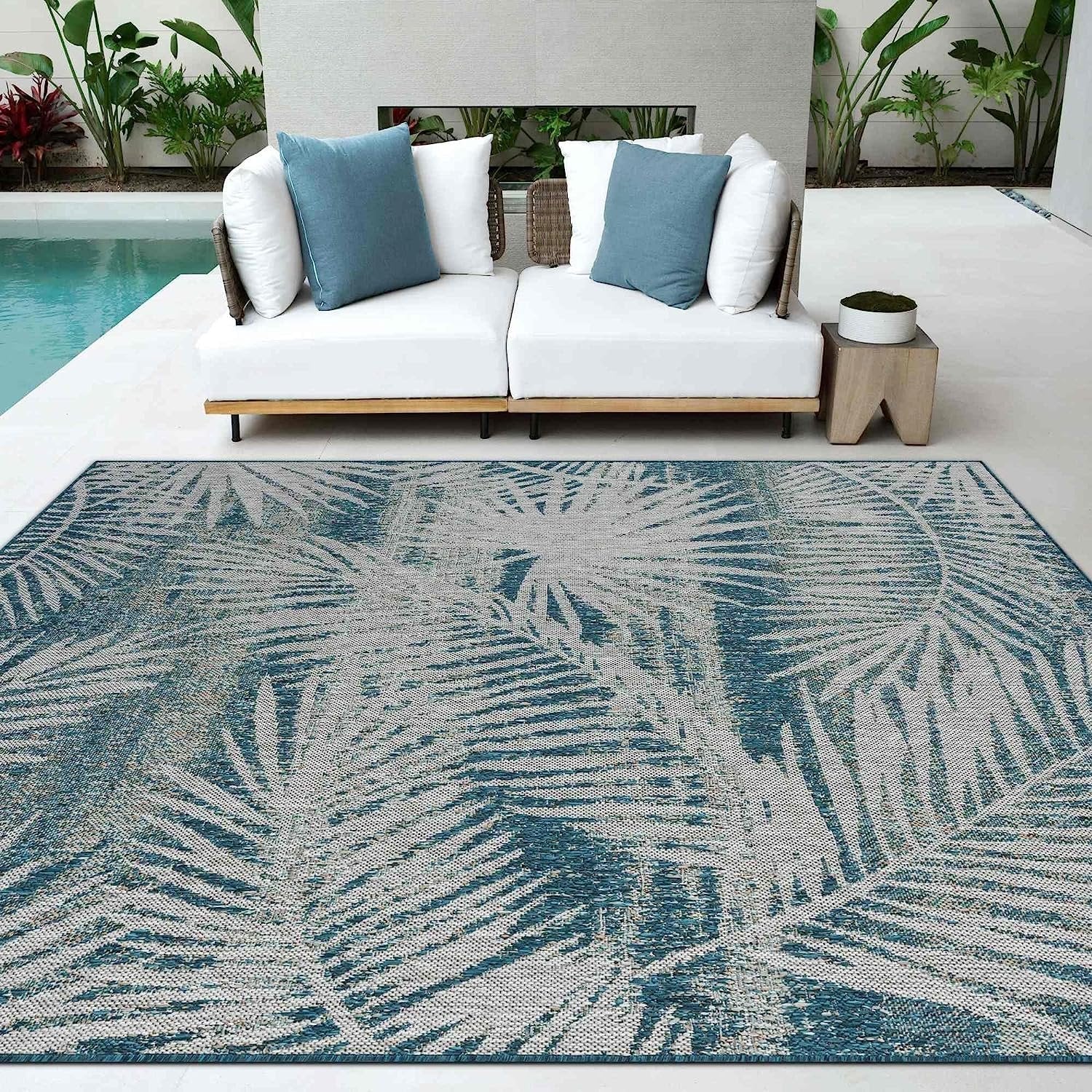 HR Waterproof Leaf Pattern Outdoor Rug Stain/Fade Resistant #1662