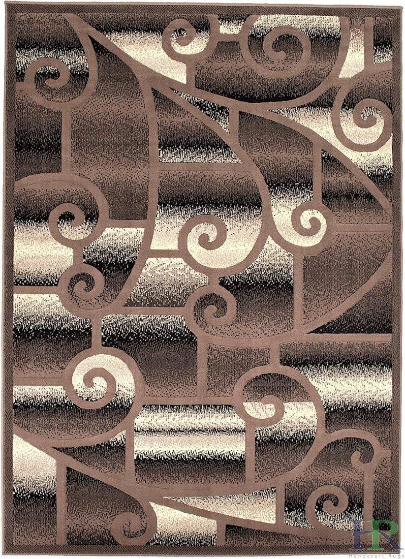 HR-Modern Contemporary Living Room Rugs-Abstract Rug,Geometric Swirls Pattern-Khaki/Black/White/Ivory (5'2"x 7'2")