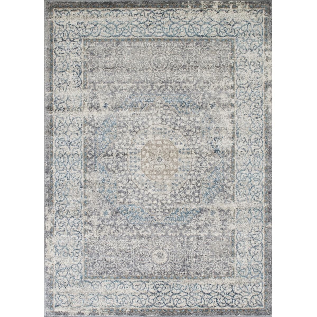 Silver/Ash Gray/Ivory/Light Blue-Faded, Oriental Distressed – Modern Vintage Design– Abstract, Persian Rug