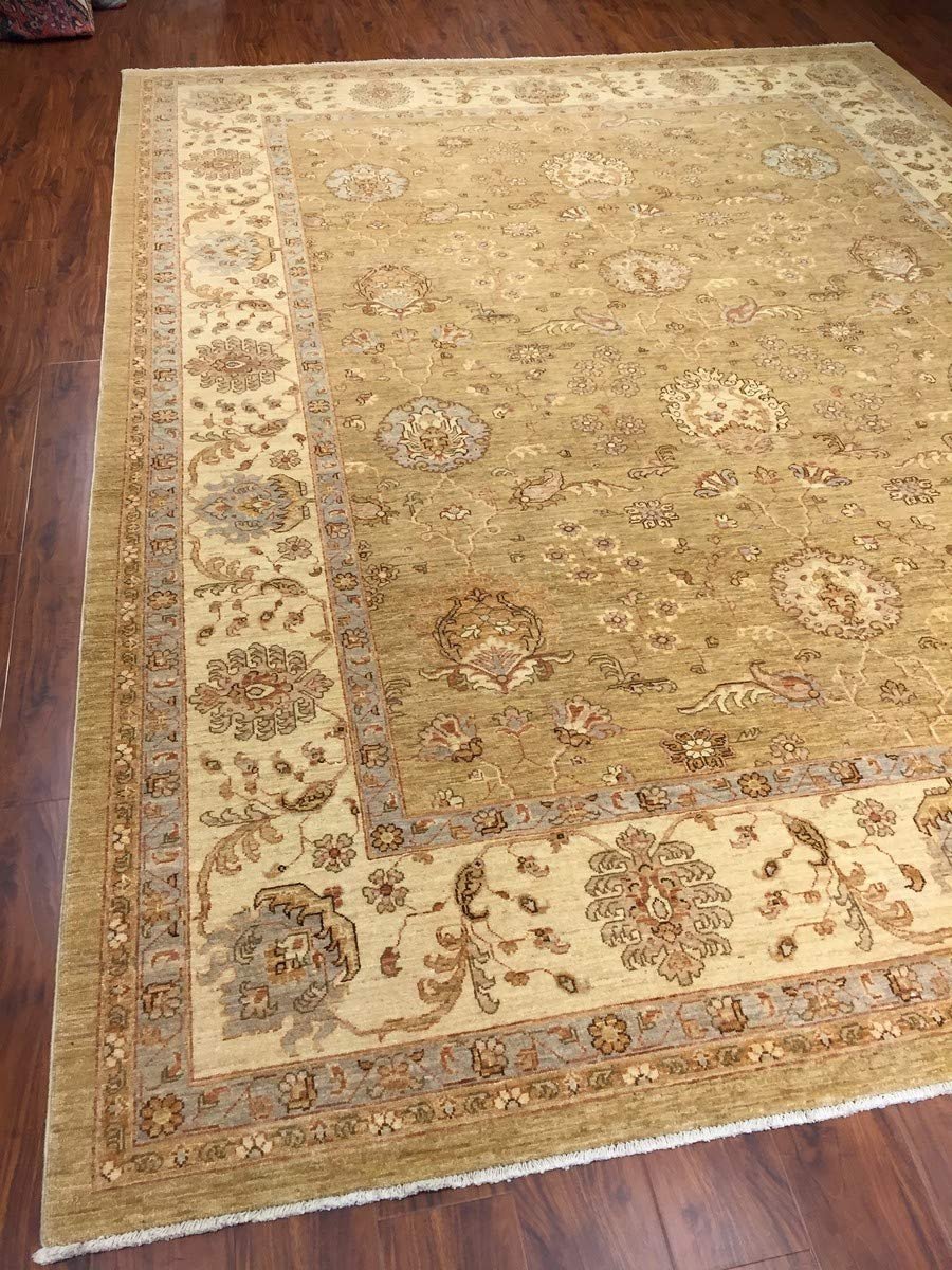 Hand Knotted Pakistani Rug-Ziegler-Gray/Beige/Multi-(11.8 by 8.8 Feet)