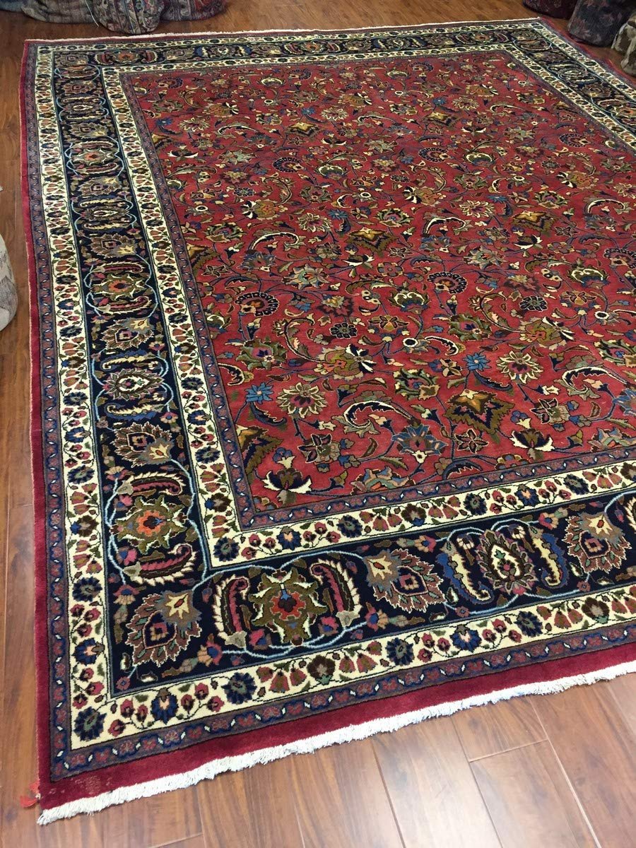 Hand Knotted Persian Rug-Real Wool Allover Floral -Navy Blue/Red/Multi-(12.8 by 10 Feet)