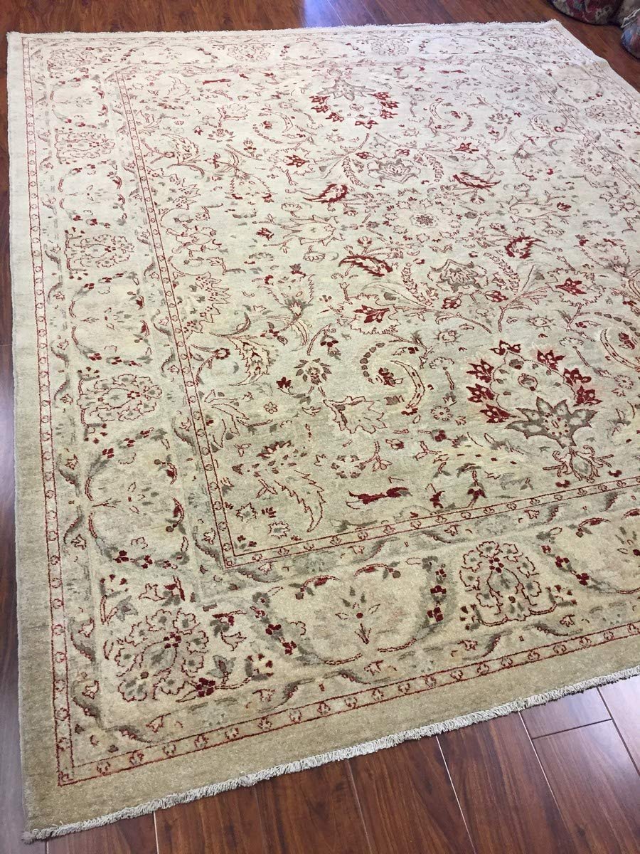 Hand Knotted Pakistani Rug-Ziegler-Ivory/red/Multi-(8.3 by 9.10 Feet)