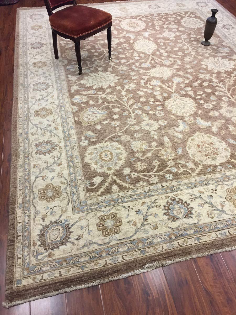 Hand Knotted Pakistani Rug-Ziegler-Brown/Cream/Multi-(11.7 by 9 Feet)