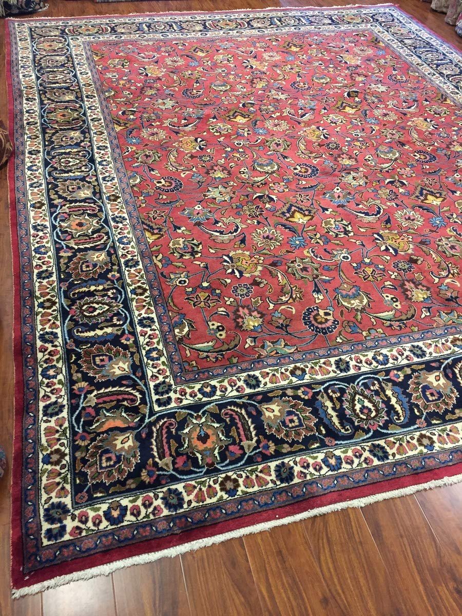 Hand Knotted Persian Rug-Real Wool Allover Floral -Navy Blue/Red/Multi-(12.8 by 10 Feet)