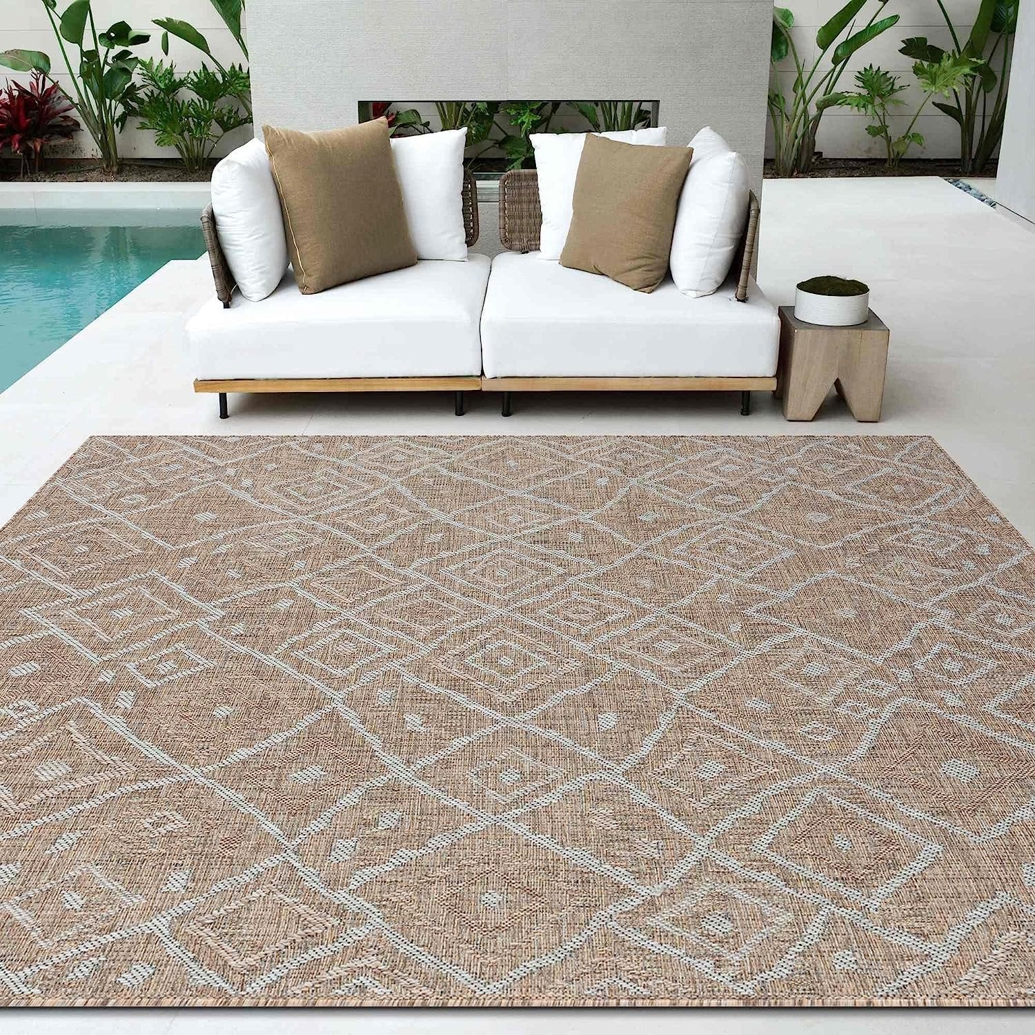 HR Diamond & Moroccan Pattern Outdoor Rug Waterproof #1663