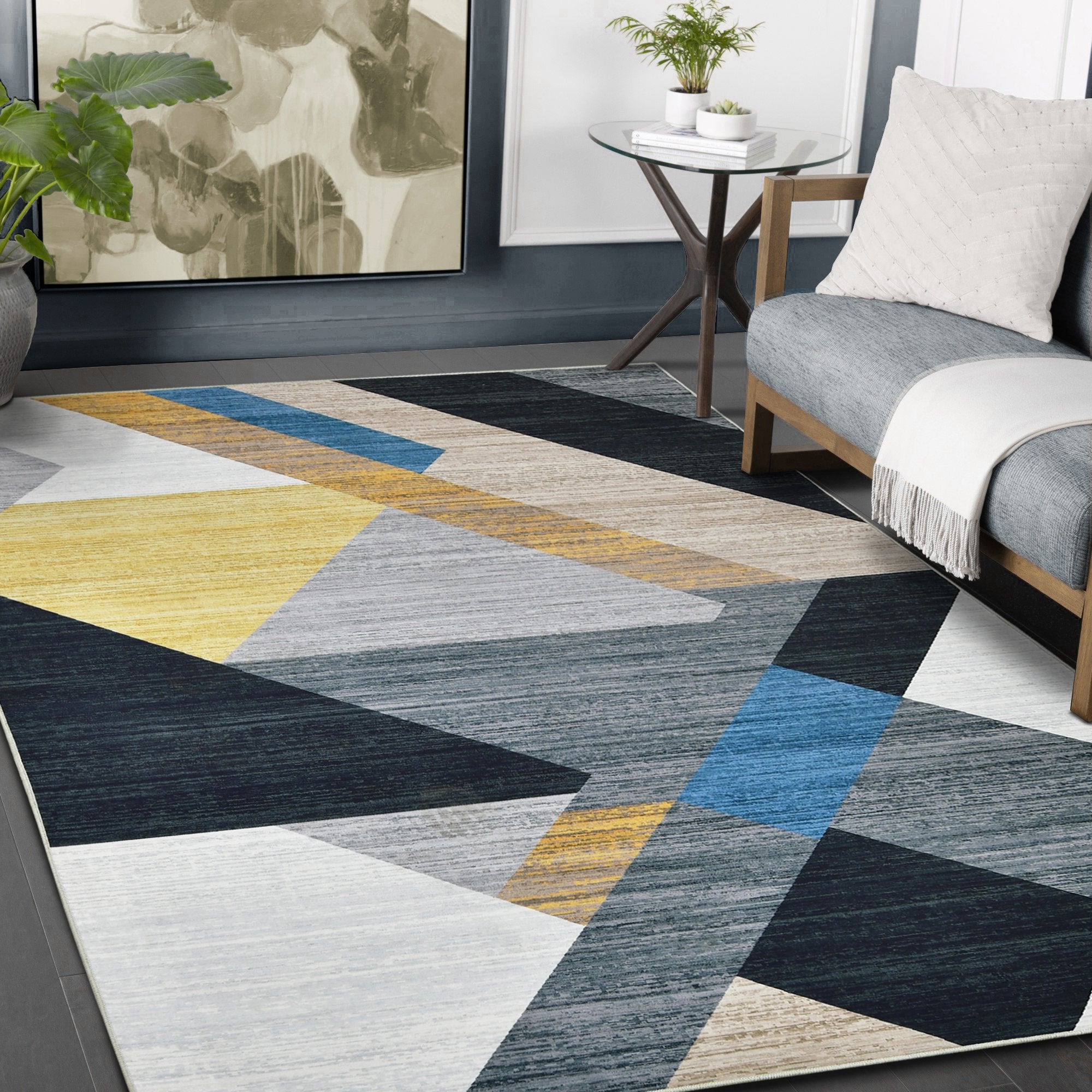 HR Geometric Area Rug - Non-Slip Rubber Backing # 1109