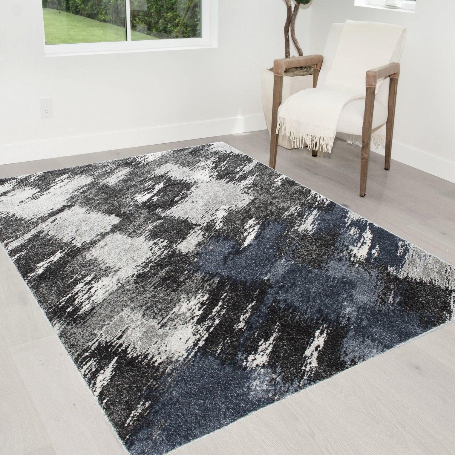 Silver/Ash Gray – Storm/Brush Pattern Fashion Rug (7x10 feet)